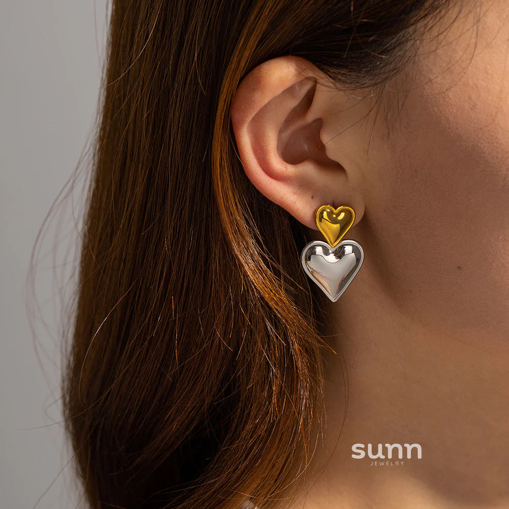Kambree Two-Tone Heart Earrings