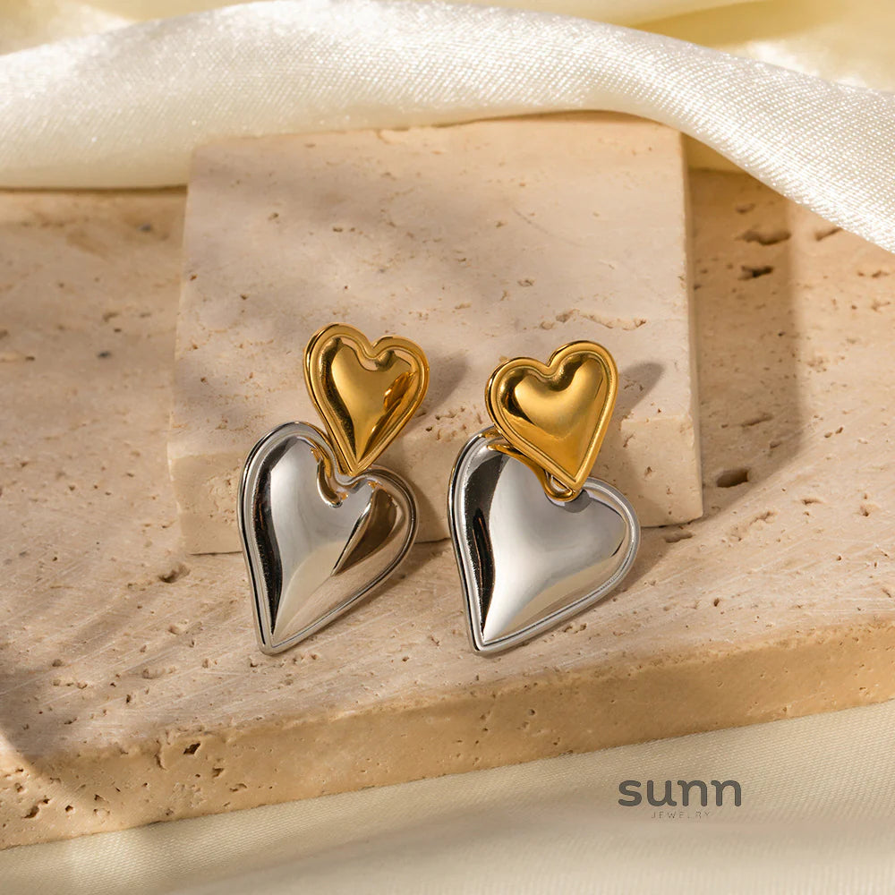 Kambree Two-Tone Heart Earrings