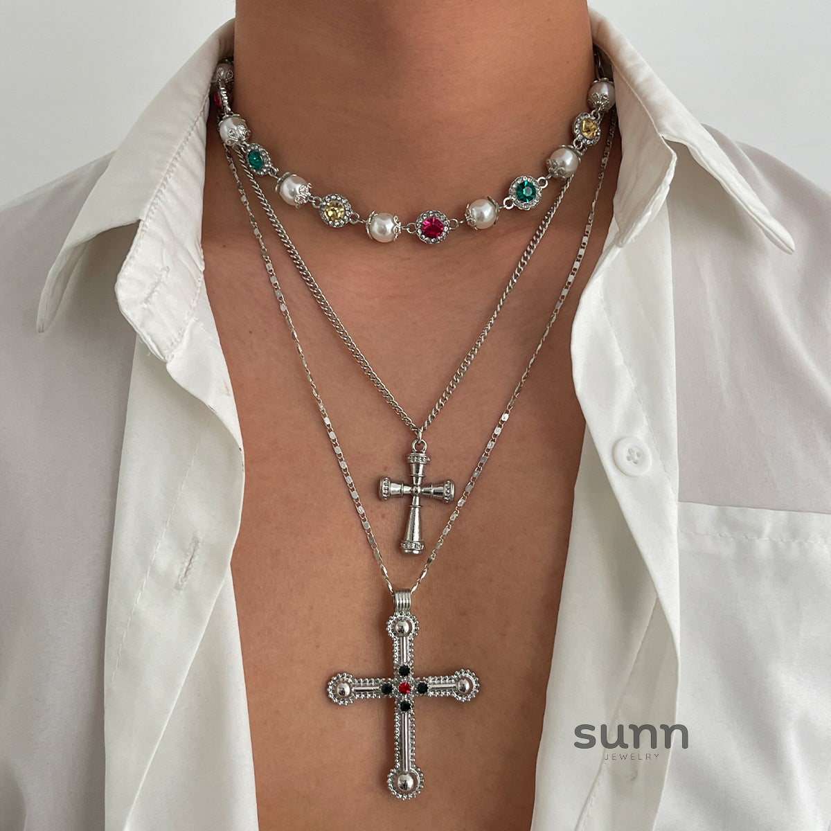 Kamia Diamond Pearl Cross Chain [PERR5UAX]