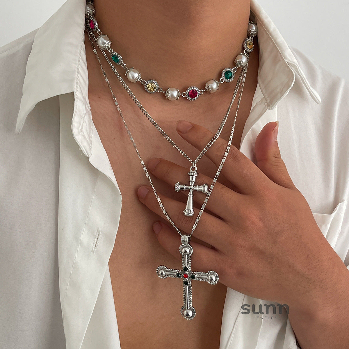 Kamia Diamond Pearl Cross Chain [2SMQVIMU]