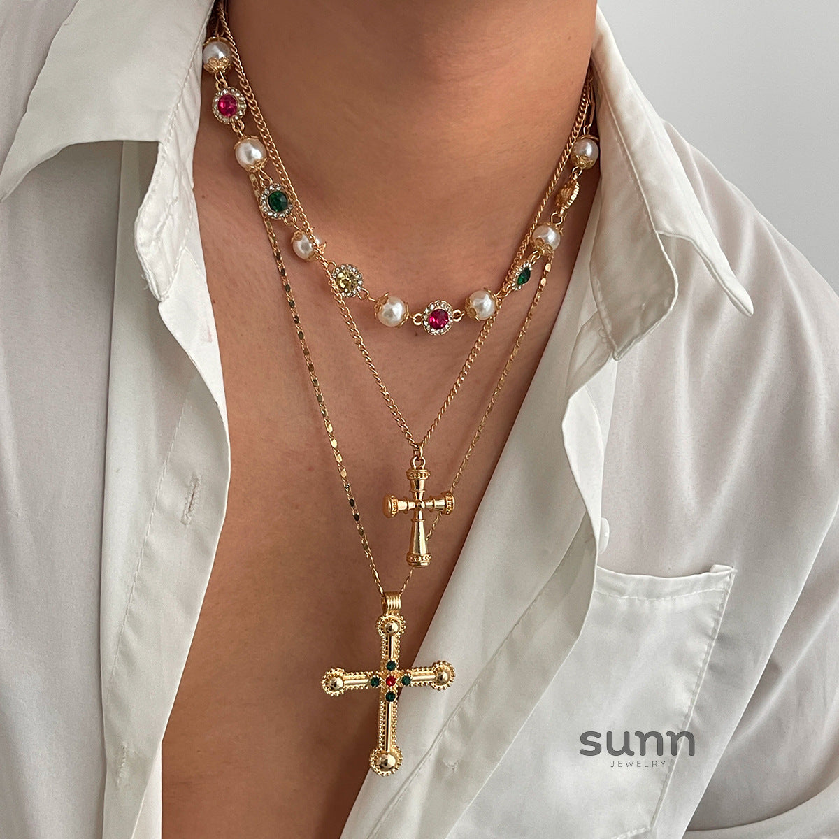 Kamia Diamond Pearl Cross Chain [3MMJQTDQ]