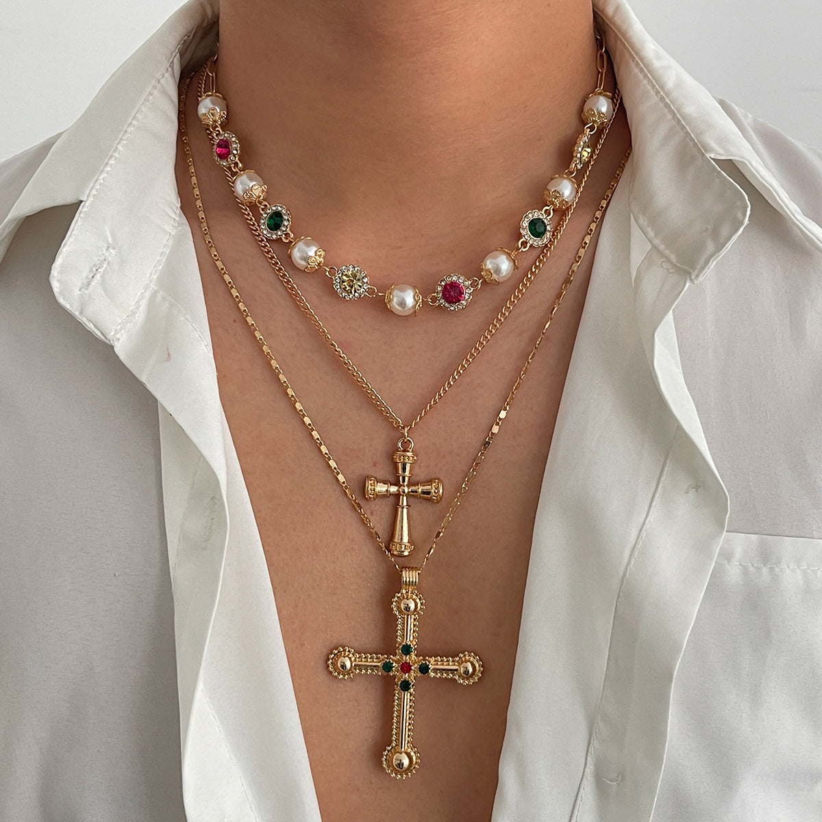 Kamia Diamond Pearl Cross Chain [KK7DD4X2]
