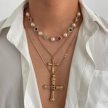 Kamia Diamond Pearl Cross Chain [KK7DD4X2]