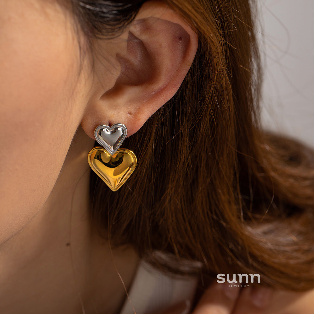 Kamilla Two-Tone Heart Earrings [B0GVCY17]