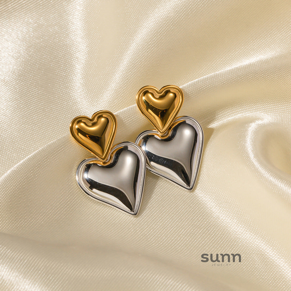 Kamilla Two-Tone Heart Earrings [OG6RAP6P]
