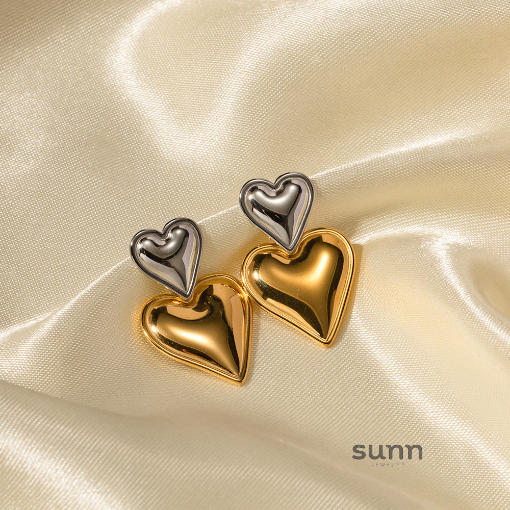Kamilla Two-Tone Heart Earrings [IZ7B3OIH]