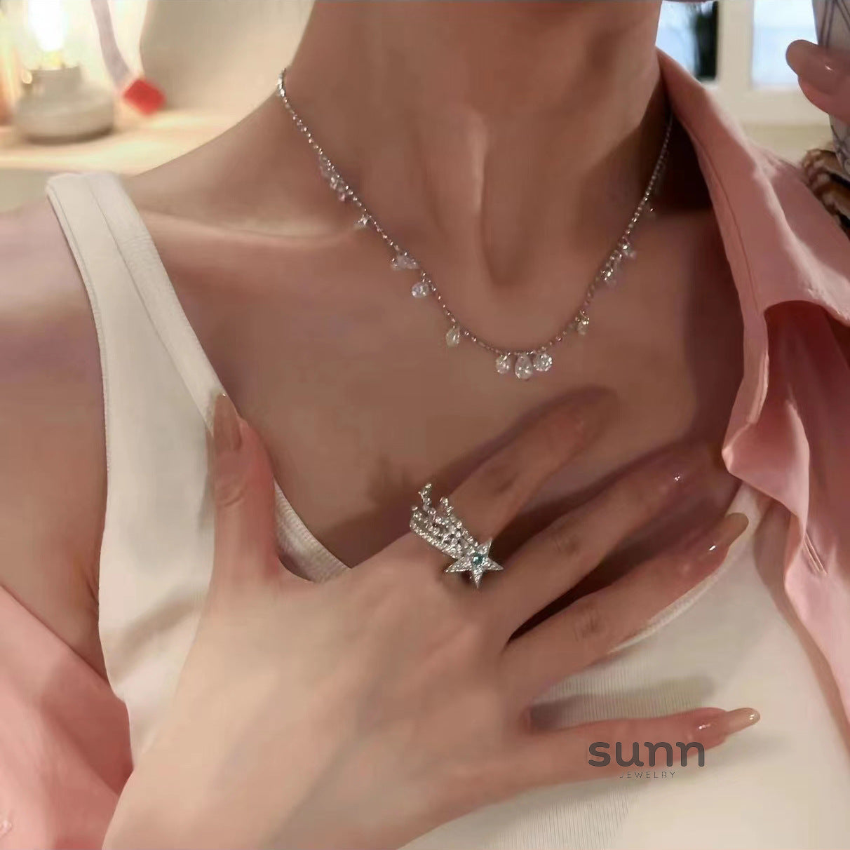 Kamoni Celestial Teardrop Zircon Necklace [Y3TG4K8B]