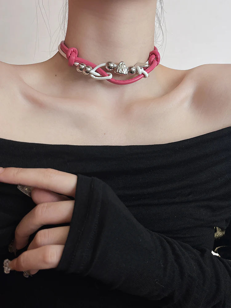 Kareena Pink Leather Y2K Choker