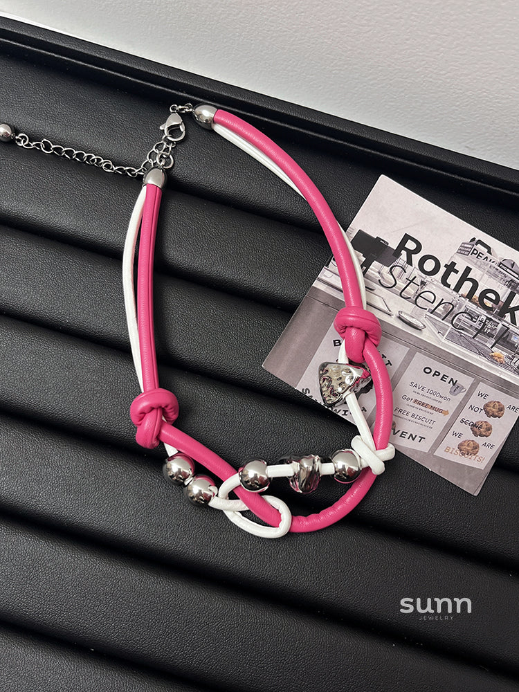 Kareena Pink Leather Y2K Choker