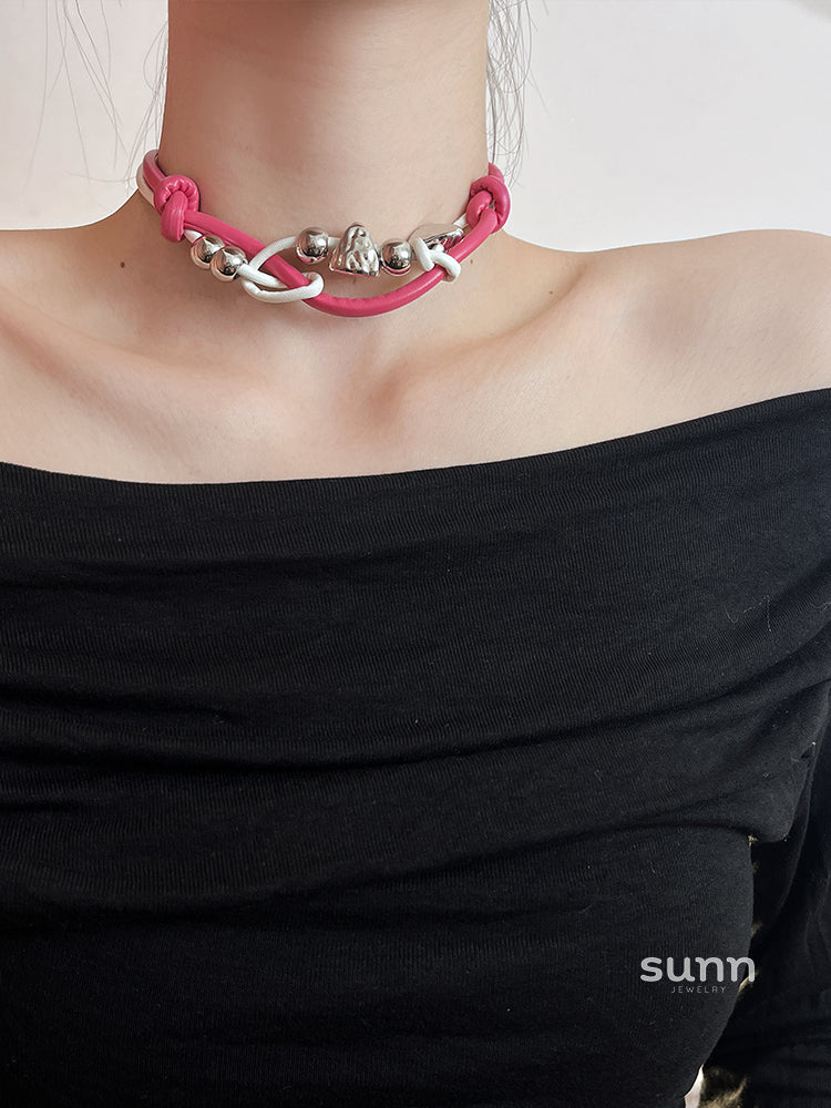Kareena Pink Leather Y2K Choker