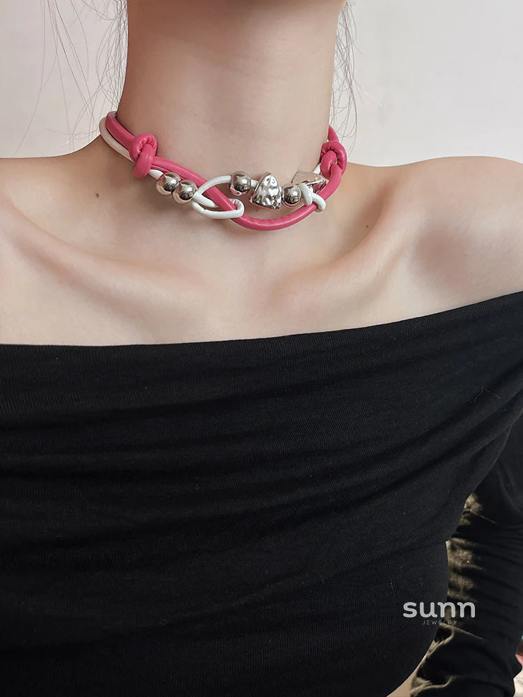 Kareena Pink Leather Y2K Choker