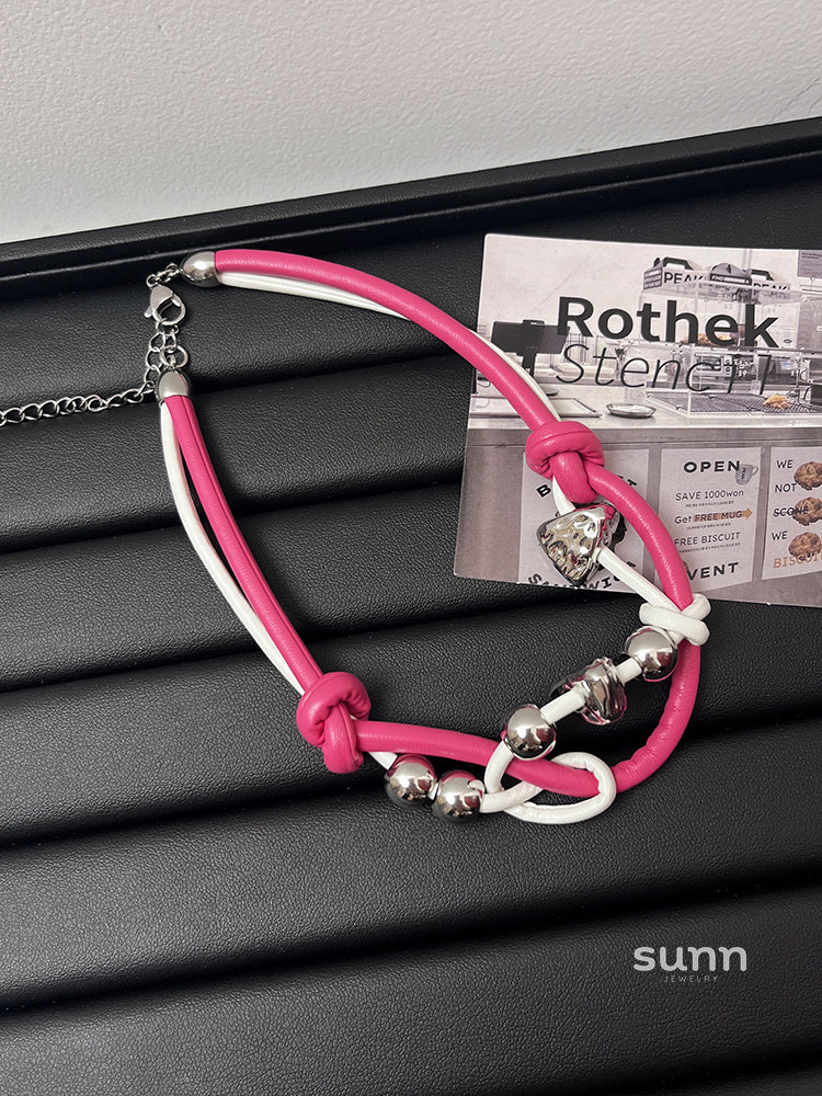 Kareena Pink Leather Y2K Choker