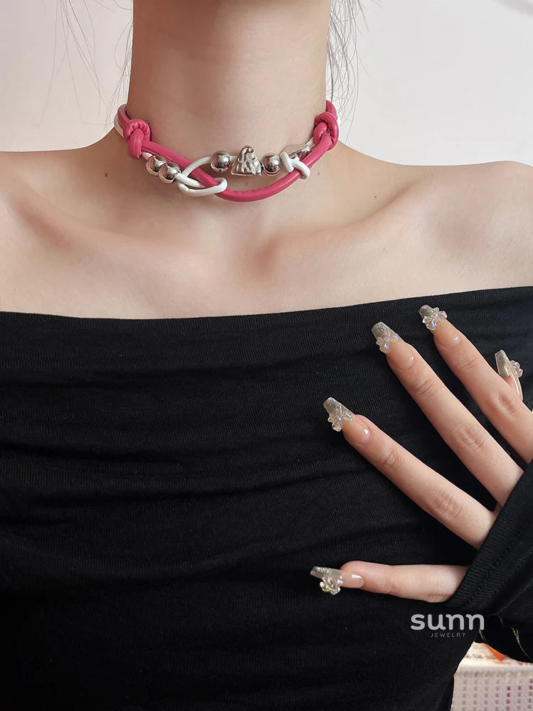 Kareena Pink Leather Y2K Choker