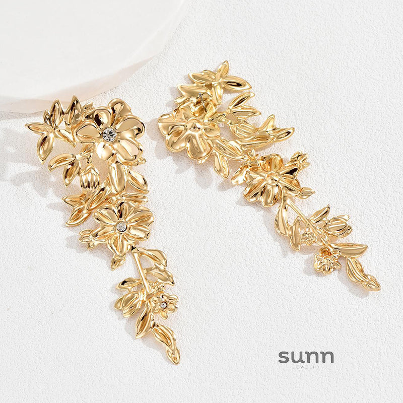 Karissa Floral Gemstone Tassel Earrings