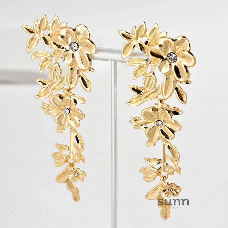 Karissa Floral Gemstone Tassel Earrings