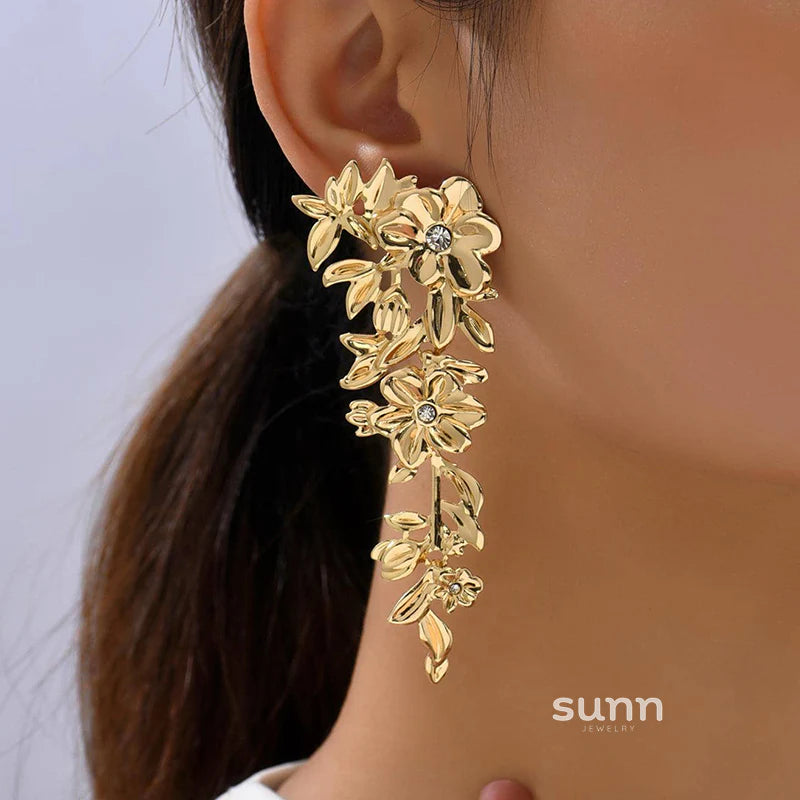 Karissa Floral Gemstone Tassel Earrings