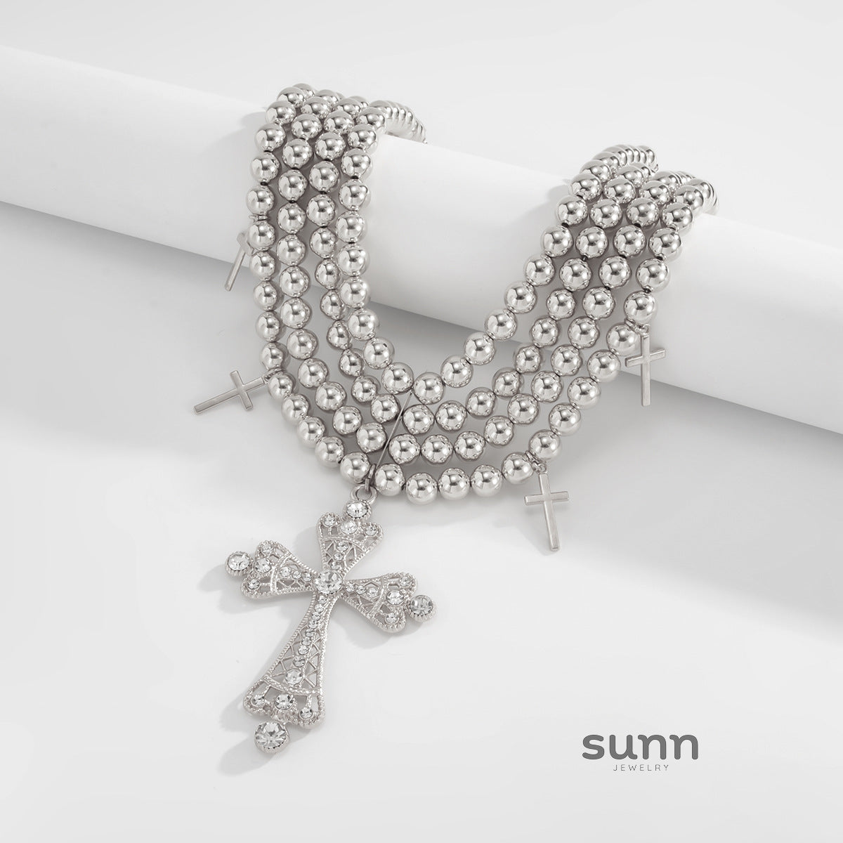 Karolyn Layered Beaded Cross Necklace [UAQMT4XP]