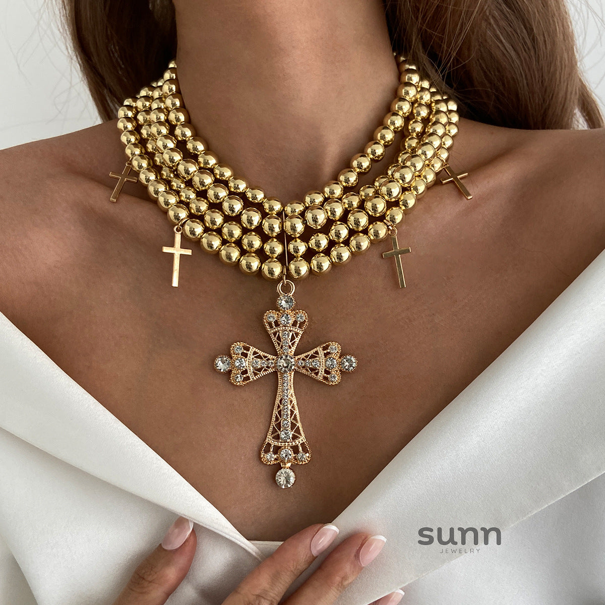 Karolyn Layered Beaded Cross Necklace [FZ1QNLZZ]