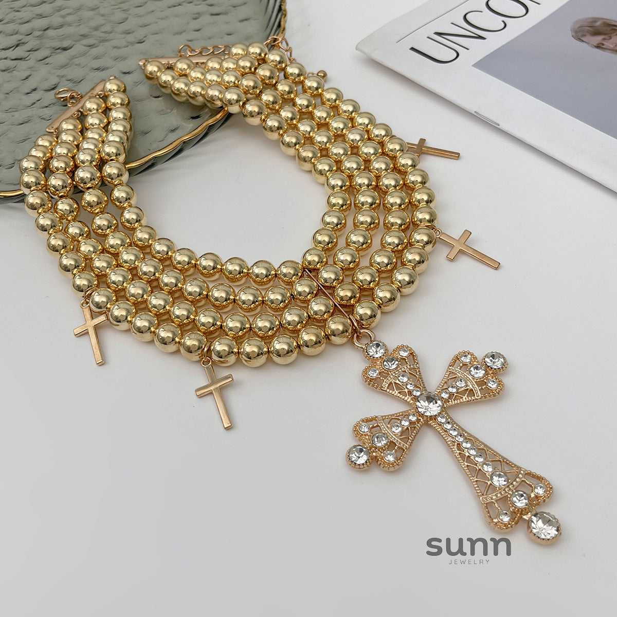 Karolyn Layered Beaded Cross Necklace [6YX65H3Q]