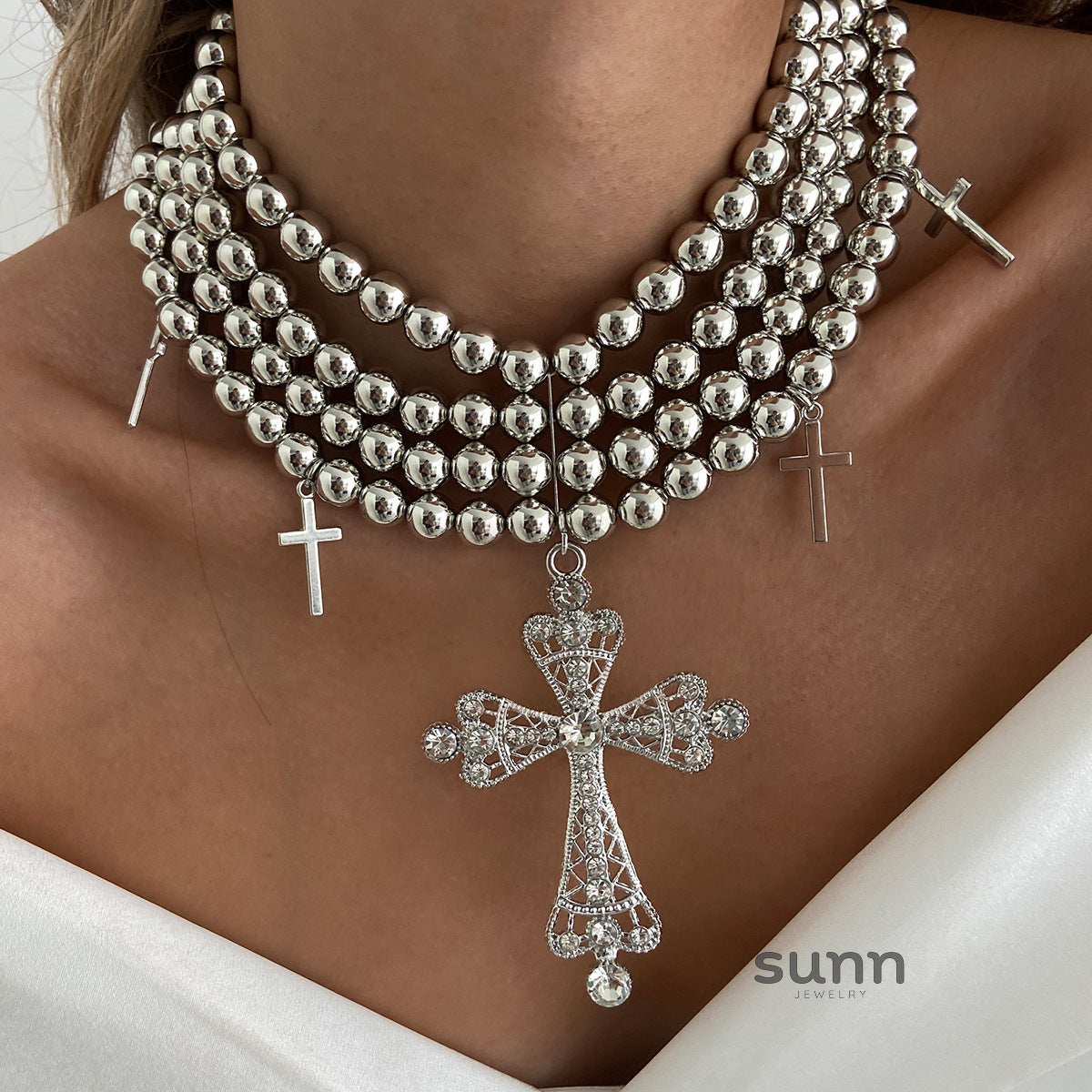 Karolyn Layered Beaded Cross Necklace [TPF57ZI3]