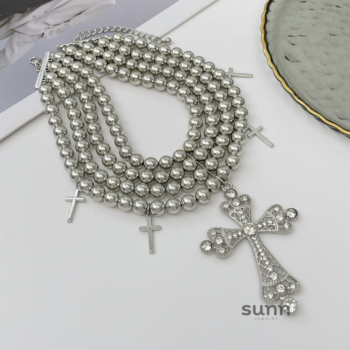 Karolyn Layered Beaded Cross Necklace [MIPH0WFH]