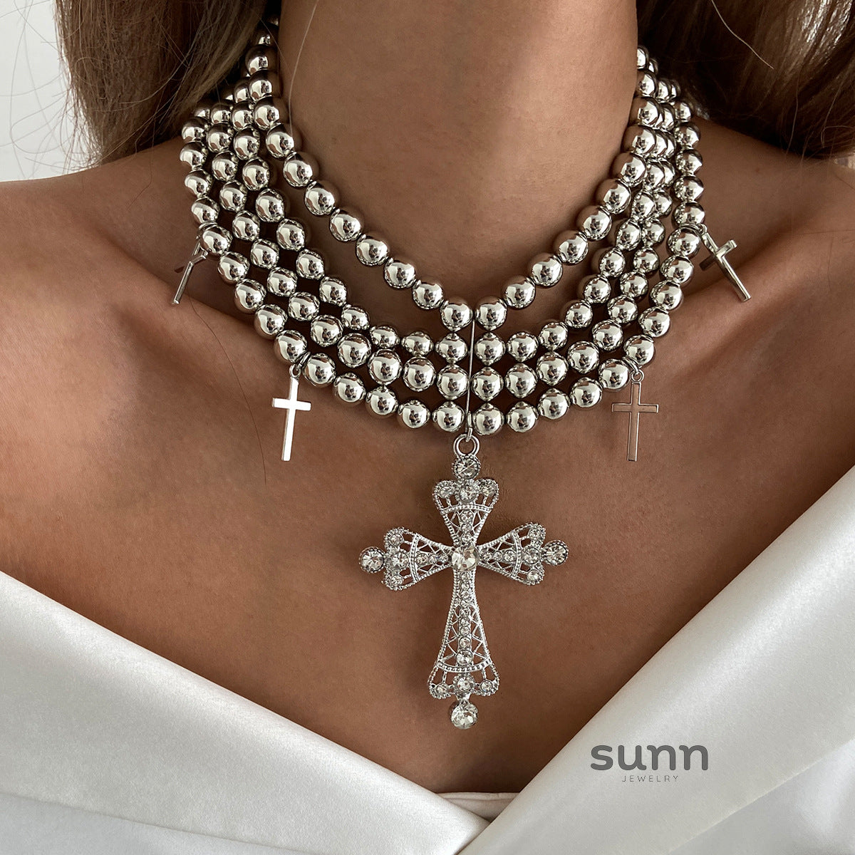 Karolyn Layered Beaded Cross Necklace [04VQPR6U]