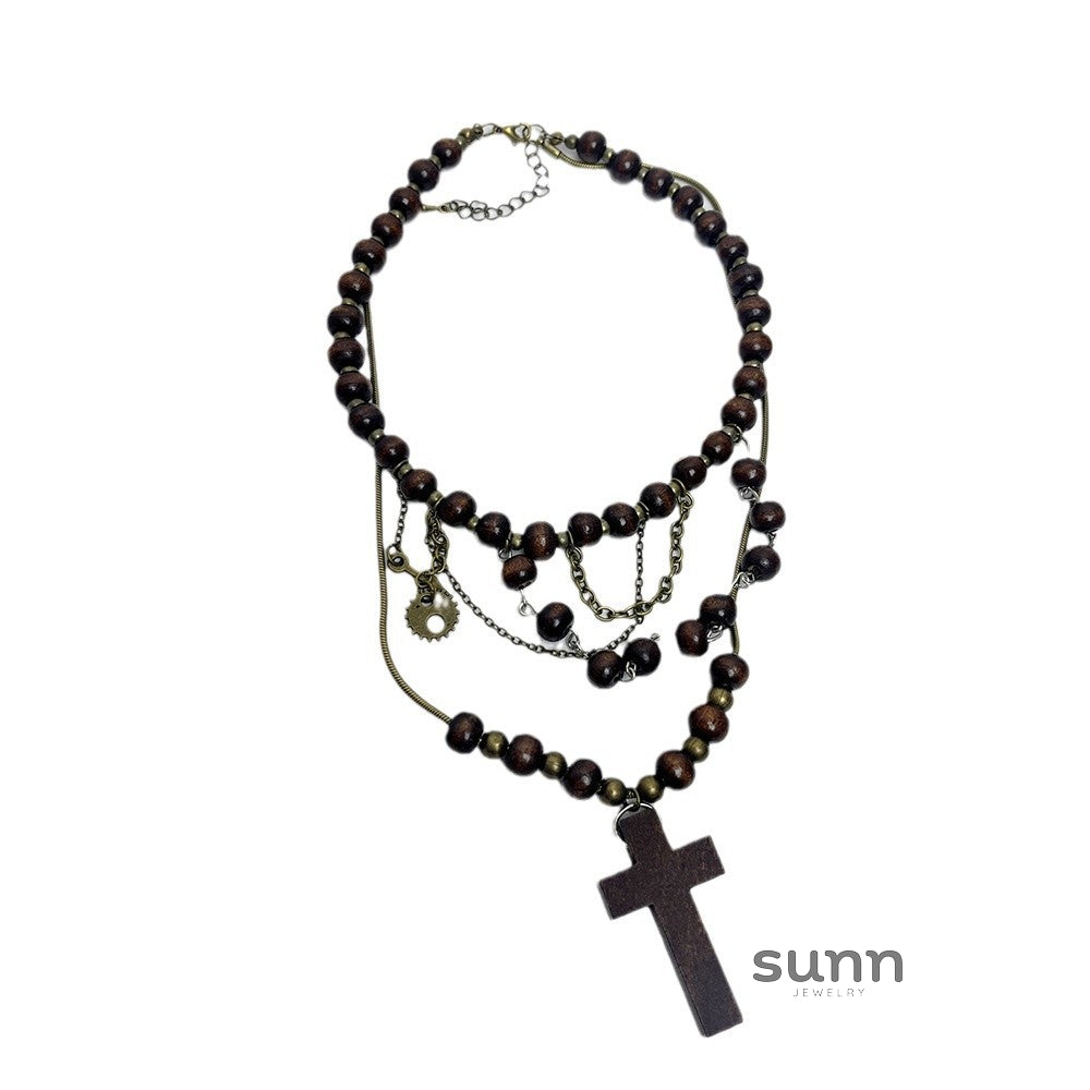 Karra Wood Bead Cross Necklace [1HQZ4F7O]
