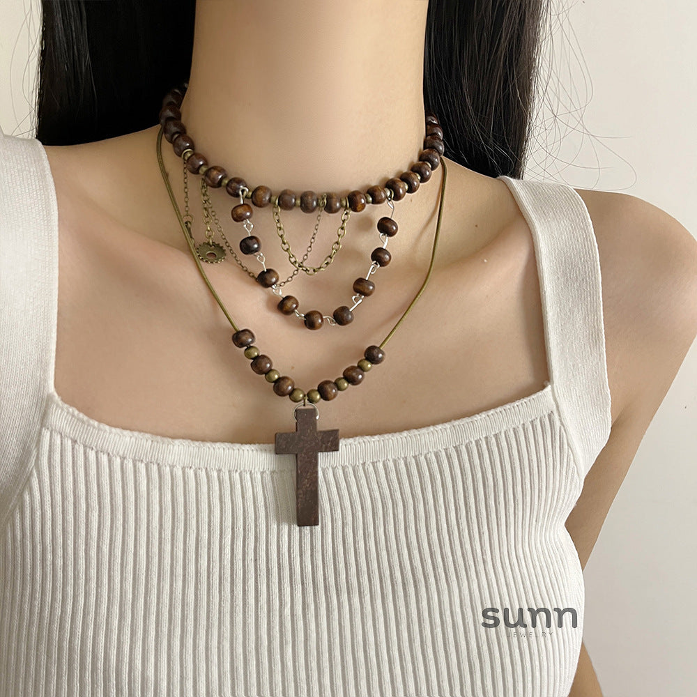 Karra Wood Bead Cross Necklace [ZHG4CQYX]