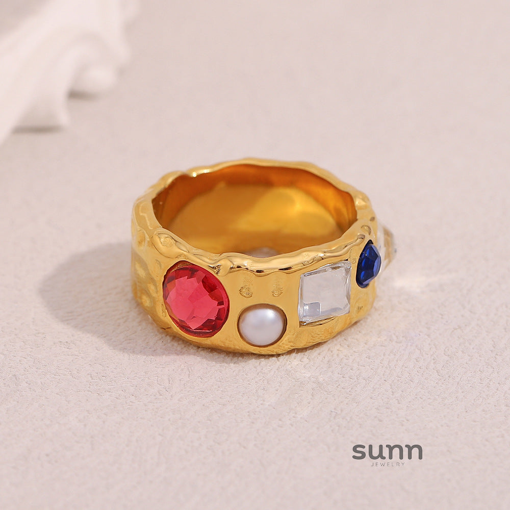 Kasia Gold Zircon Pearl Ring [MPVTNLED]