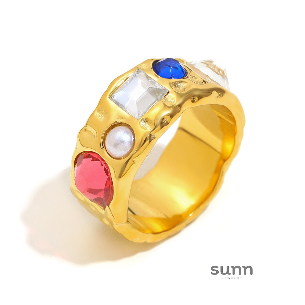 Kasia Gold Zircon Pearl Ring [SFG3QHSW]