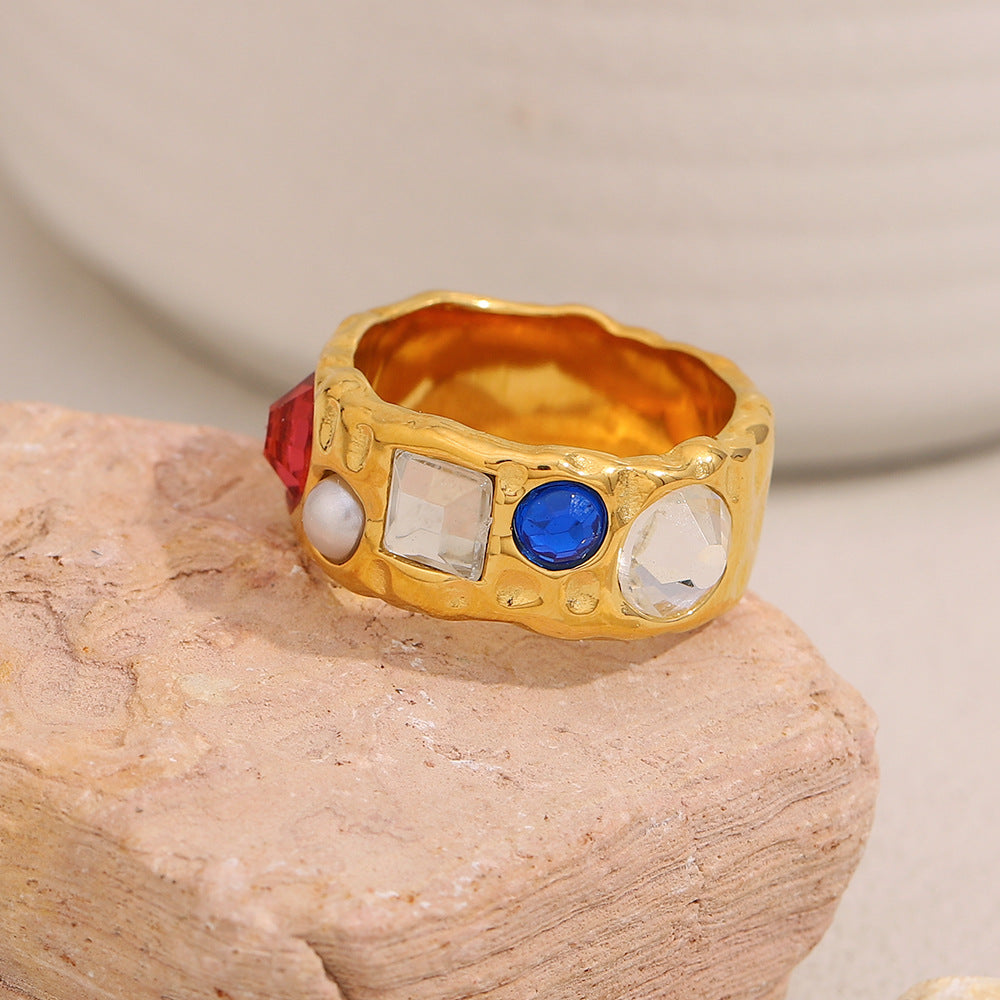Kasia Gold Zircon Pearl Ring [457EBRY7]