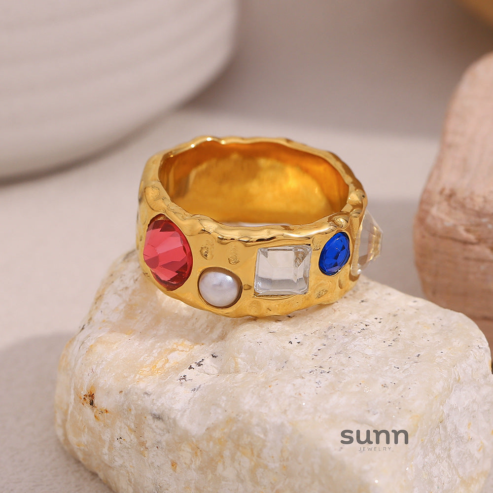 Kasia Gold Zircon Pearl Ring [6AKA6219]