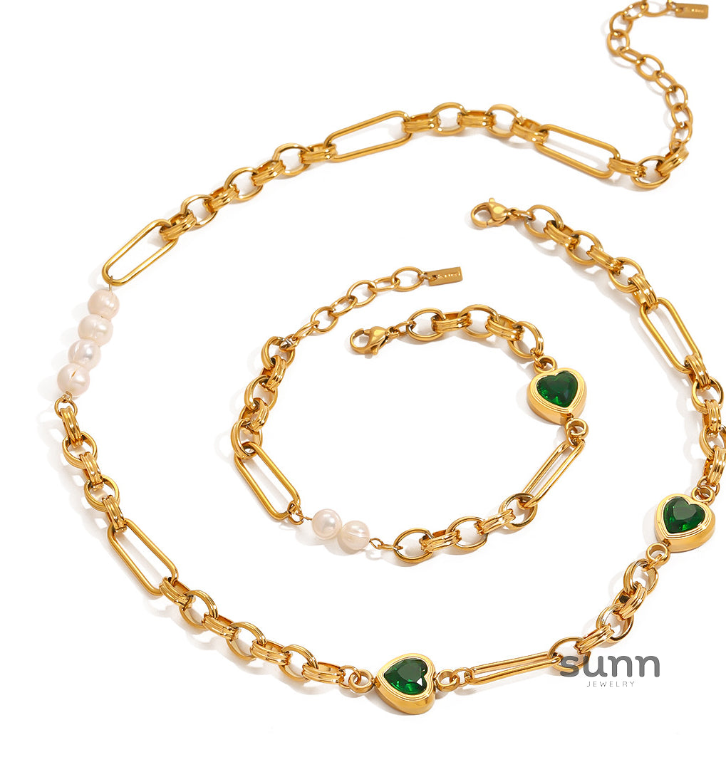 Kasia Heart Pearl Necklace Set [K8230VFE]