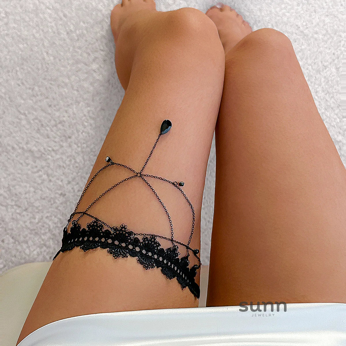 Katalina Lace Crystal Thigh Chain