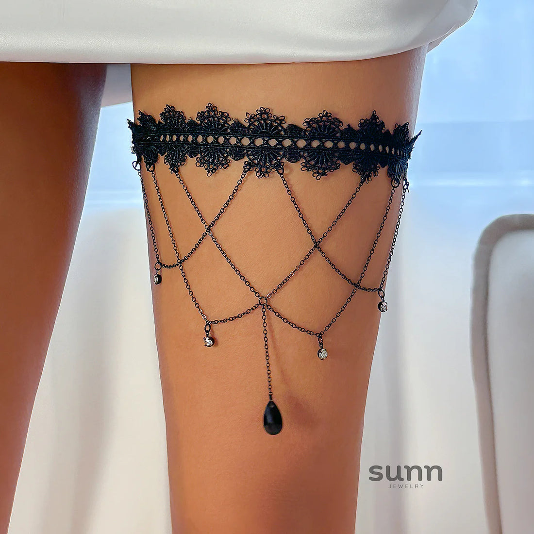 Katalina Lace Crystal Thigh Chain