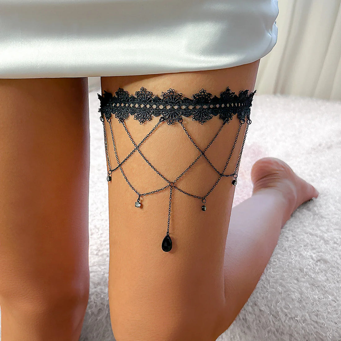 Katalina Lace Crystal Thigh Chain