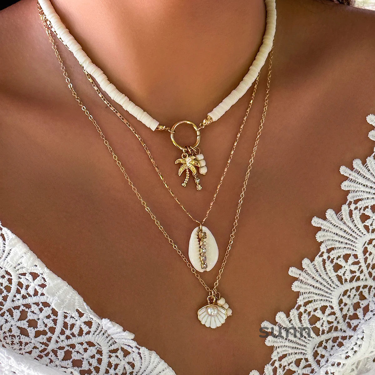 Keanna Boho Shell Layered Necklace Set