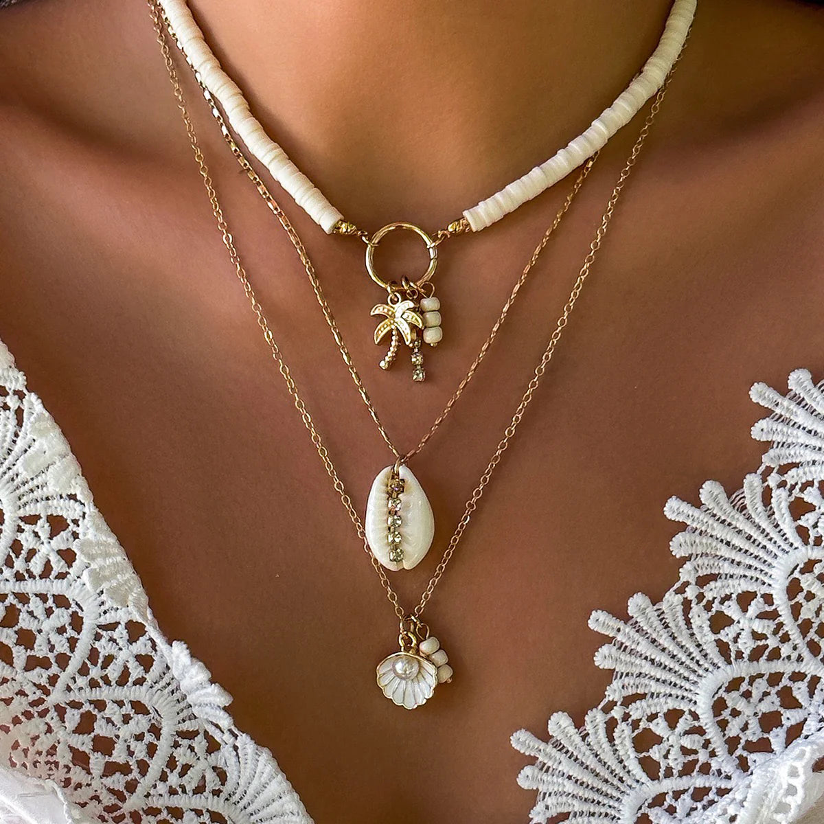 Keanna Boho Shell Layered Necklace Set