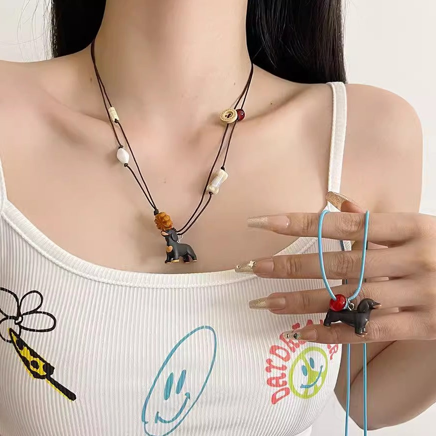 Keilyn Leather Puppy Necklace [85HA5REQ]