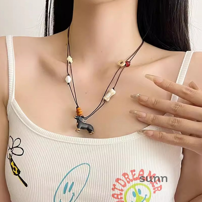 Keilyn Leather Puppy Necklace [85HA5REQ]