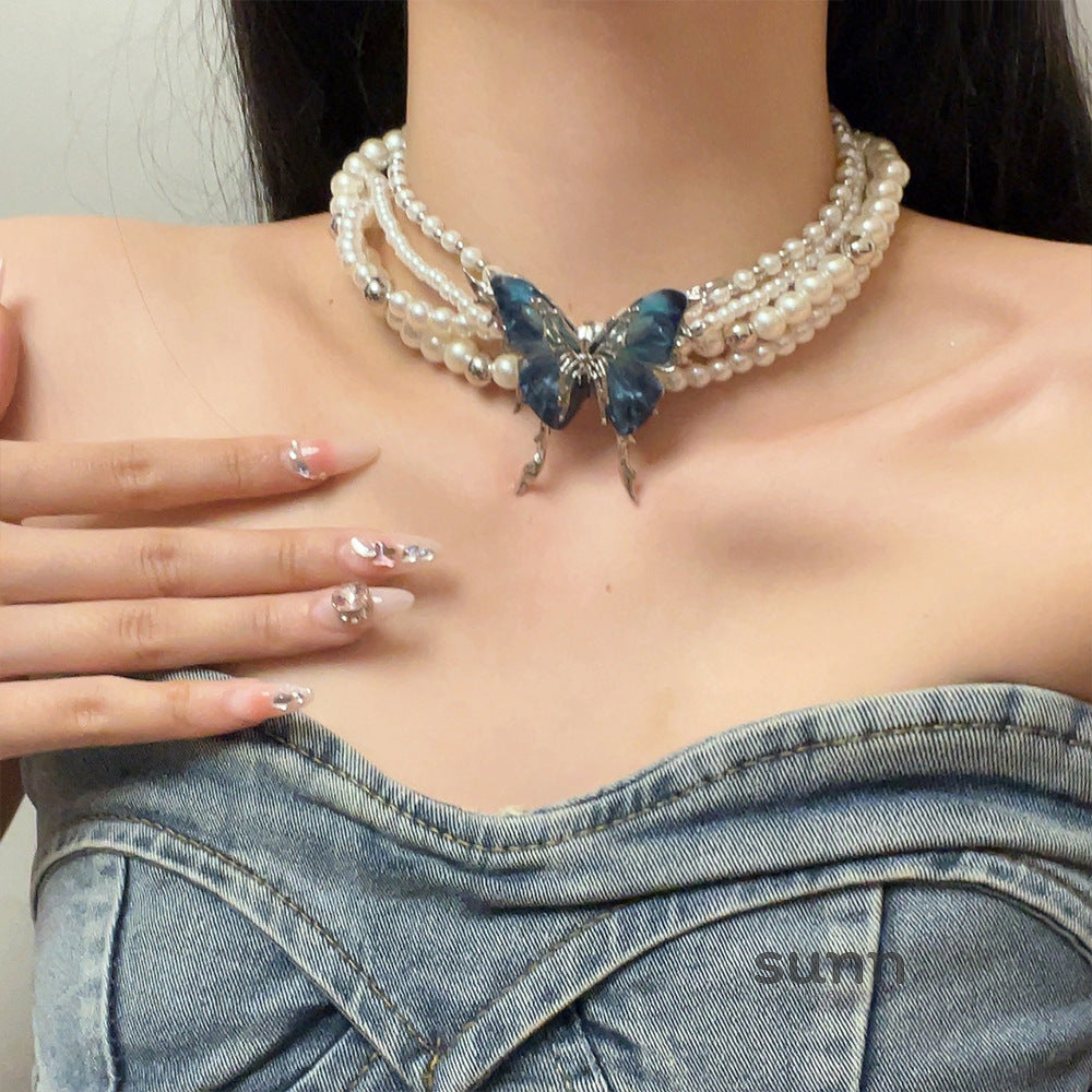 Kendyl Pearl Butterfly Choker [ZNX2GX7R]