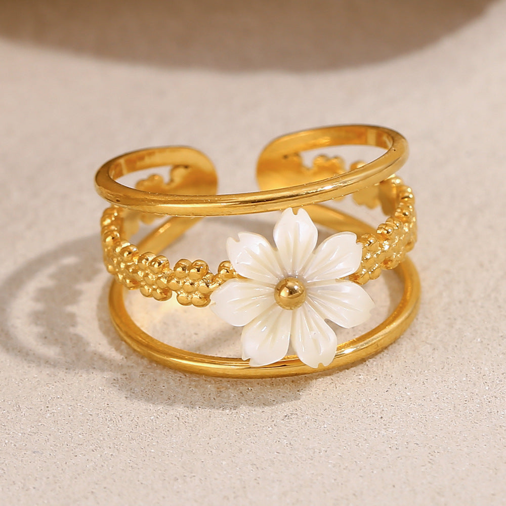 Keren Shell Flower Open Ring [9AHGZOYS]