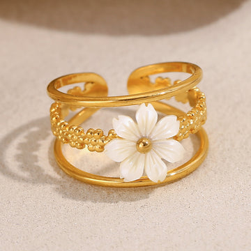 Keren Shell Flower Open Ring [9AHGZOYS]