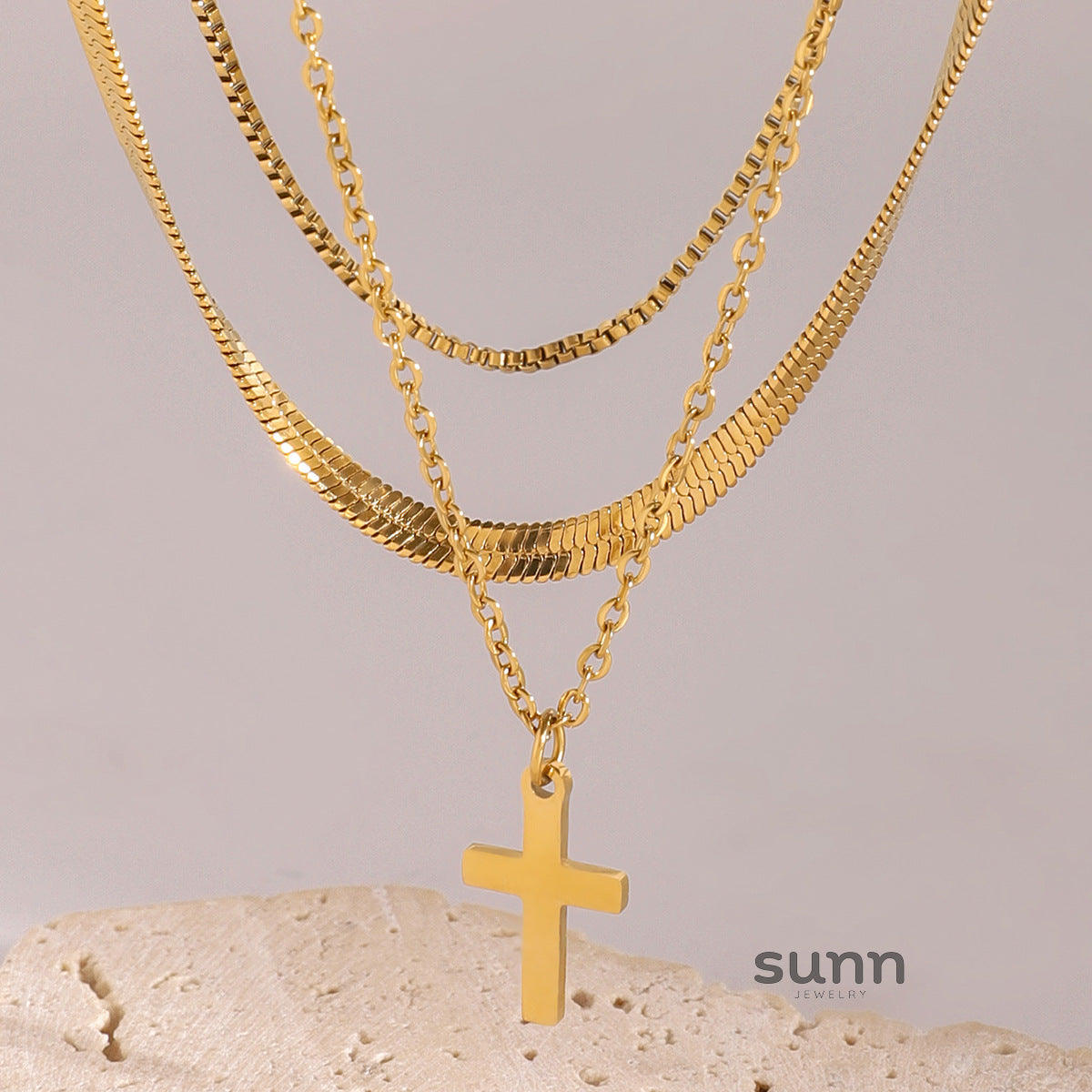 Khalani Stacked Cross Necklace [SWVJI46L]