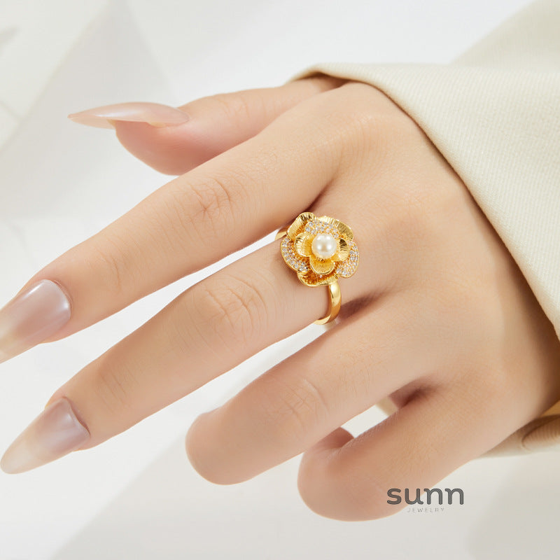 Klynn Camellia Pearl Open Ring [O6OQB2V4]