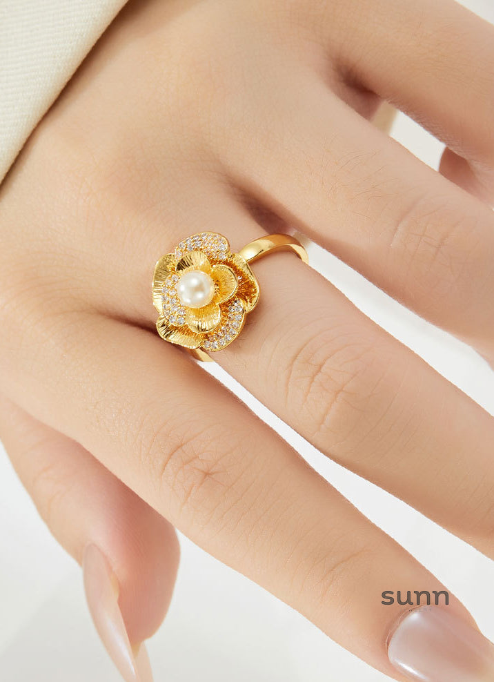 Klynn Camellia Pearl Open Ring [VPKJROE9]