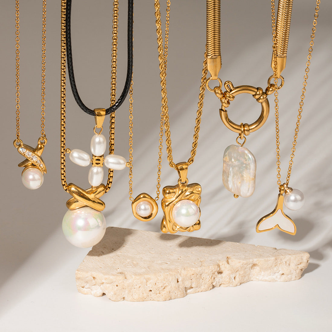 Kolbi Layered Pearl Cross Necklace [QG4Z77NF]