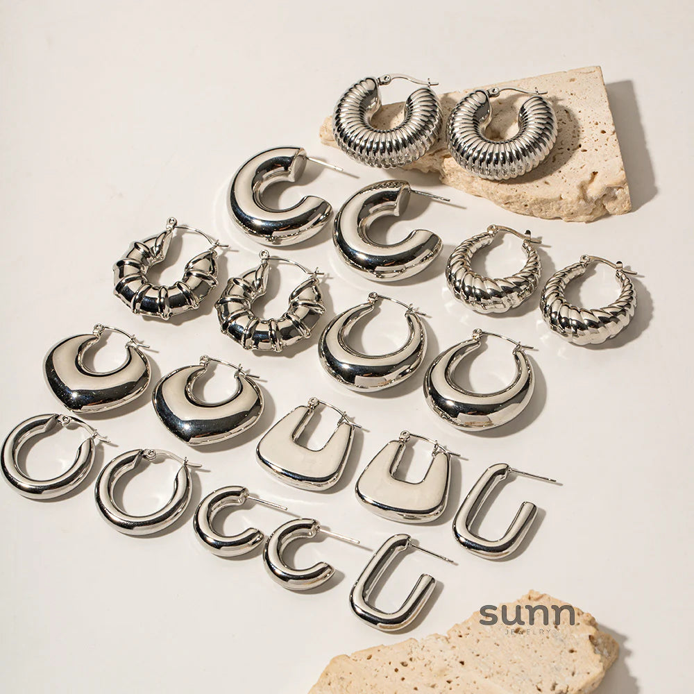Kooper Polished Steel Hoop Earrings