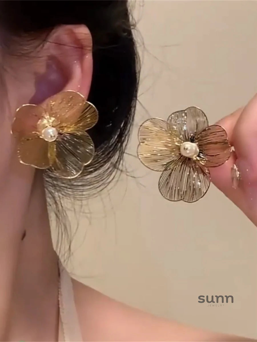 Kristel Golden Floral Pearl Earrings