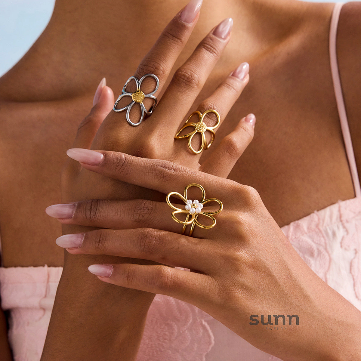 Kristi Floral Pearl Ring Set [30590EL1]